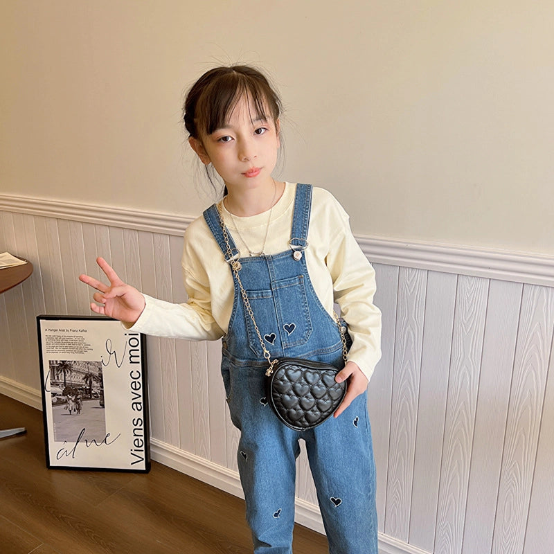 Kid’S Small Pu Leather Solid Color Cute Heart-shaped Zipper Crossbody Bag