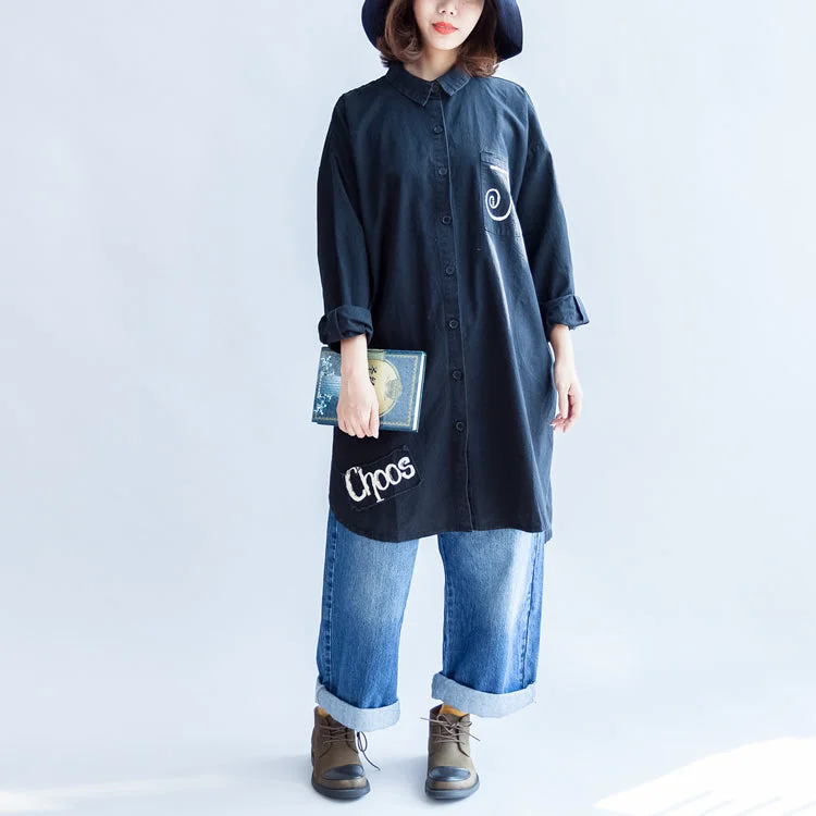 Days with rose black oversized cotton shirt dresses long cotton shift dress casual clothing