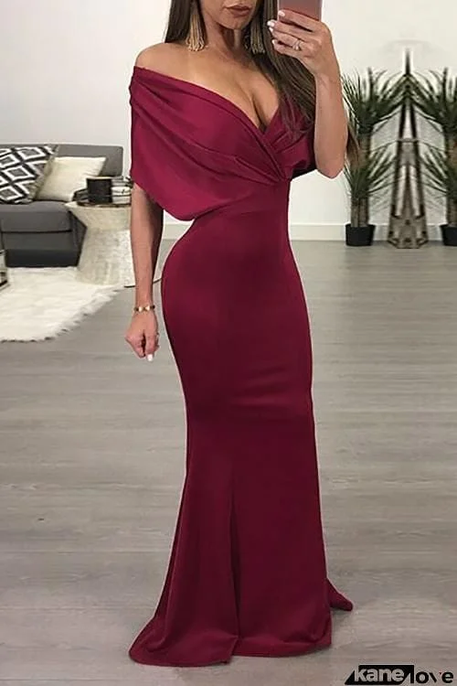 Deep V Neck Bat Mermaid Maxi Dress