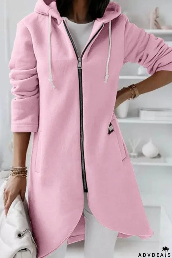 Juliana Solid Color Zip Up Hooded Coat
