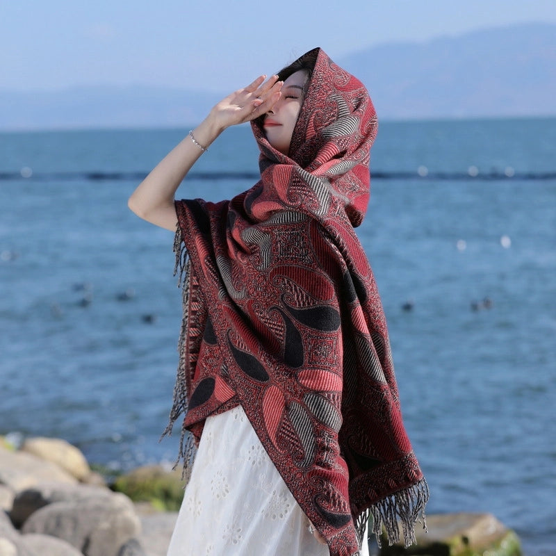 Yunnan Lijiang Tourism New Shawl Ethnic Style Scarf Women’s Retro Cape Thickened Cashmere Scarf
