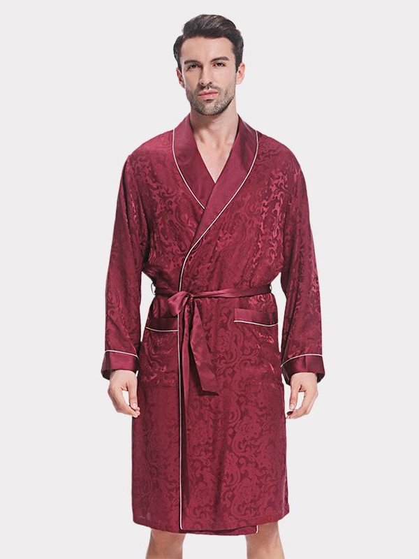 Jacquard Printed Red Silk Robe Men's Style