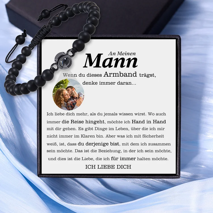 Kettenmachen Personalisiertes Foto mattierter Stein Projektion Handseil Armband-An meinen Mann-Geschenk mit Nachrichtenkarte