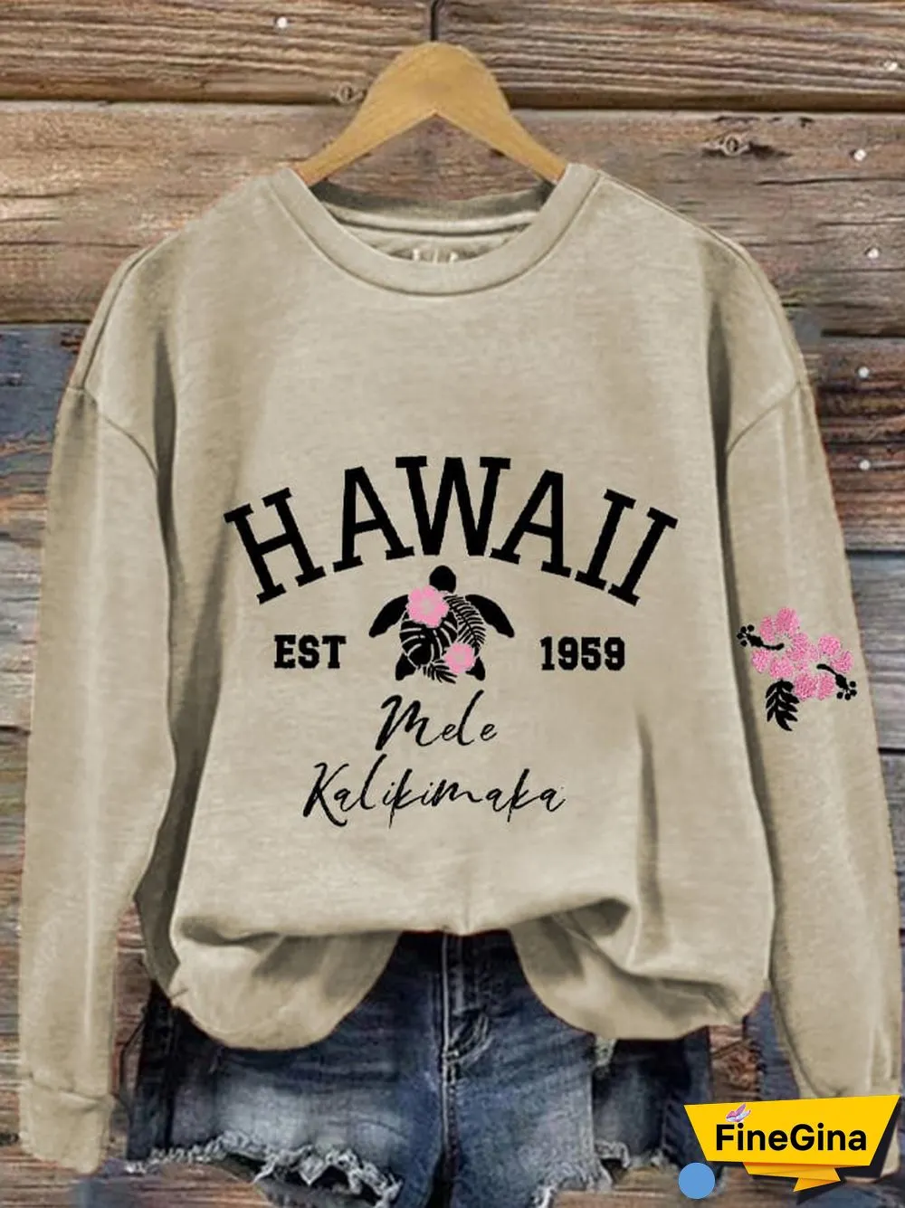 Women's Christmas Hawaiian Mele Kalikimaka Hibiscus Flower Sea Turtle Print Sweatshirt