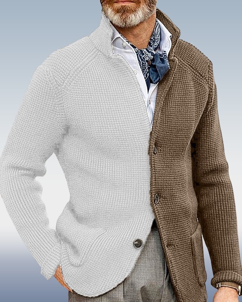 Men's Fashion Business Stand Collar Long Sleeve Knit Cardigan Jacket 002