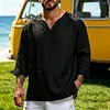 Men's Vacation-Style V-Neck Cotton-Linen Shirt With 3/4 Sleeves by Inlyline