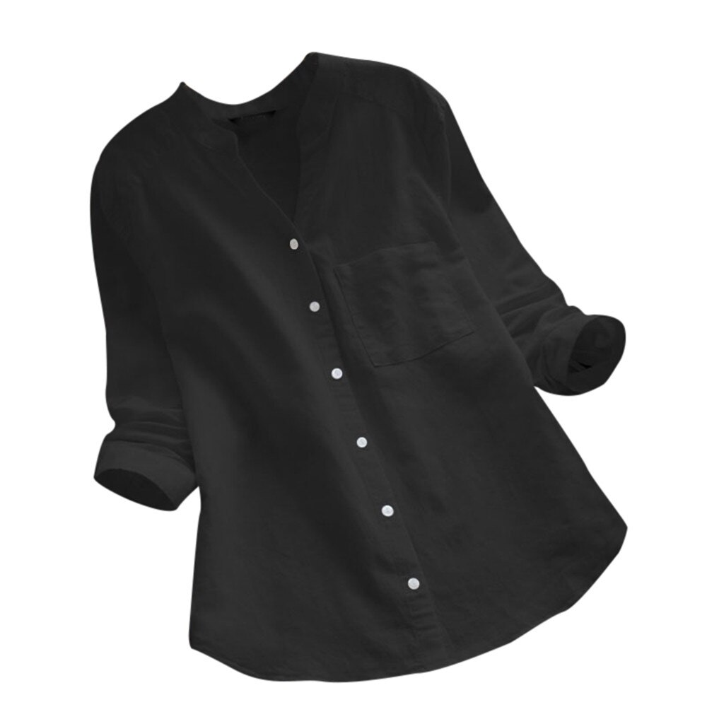 New Hot Cotton And Linen Women Casual Solid Shirts