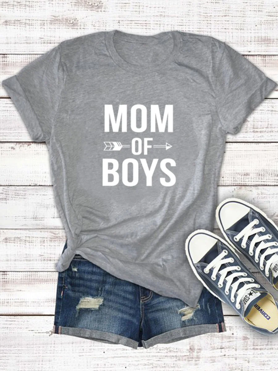 MOM OF BOYS Letters Printed T-shirt