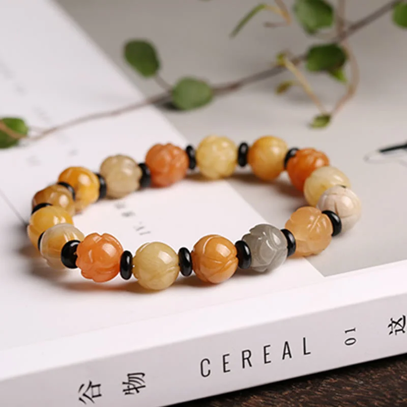 Silk Jade Lotus Wealth Luck Beads Bracelet