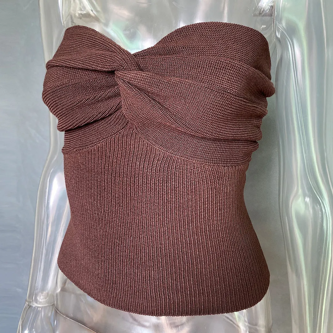 Uveng Spring And Summer Women's Explosive Pure Color Cross-Knitted Knitted Bra Vest Top