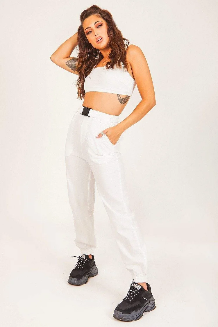 White Buckle Belt Utility Trousers Katch Me