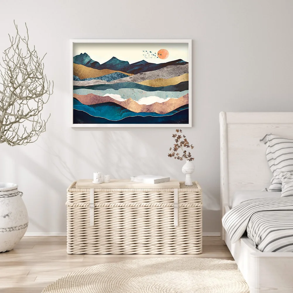 11CT Full Stamped Cross Stitch - Sunset Mountains(Canvas|40*50CM)