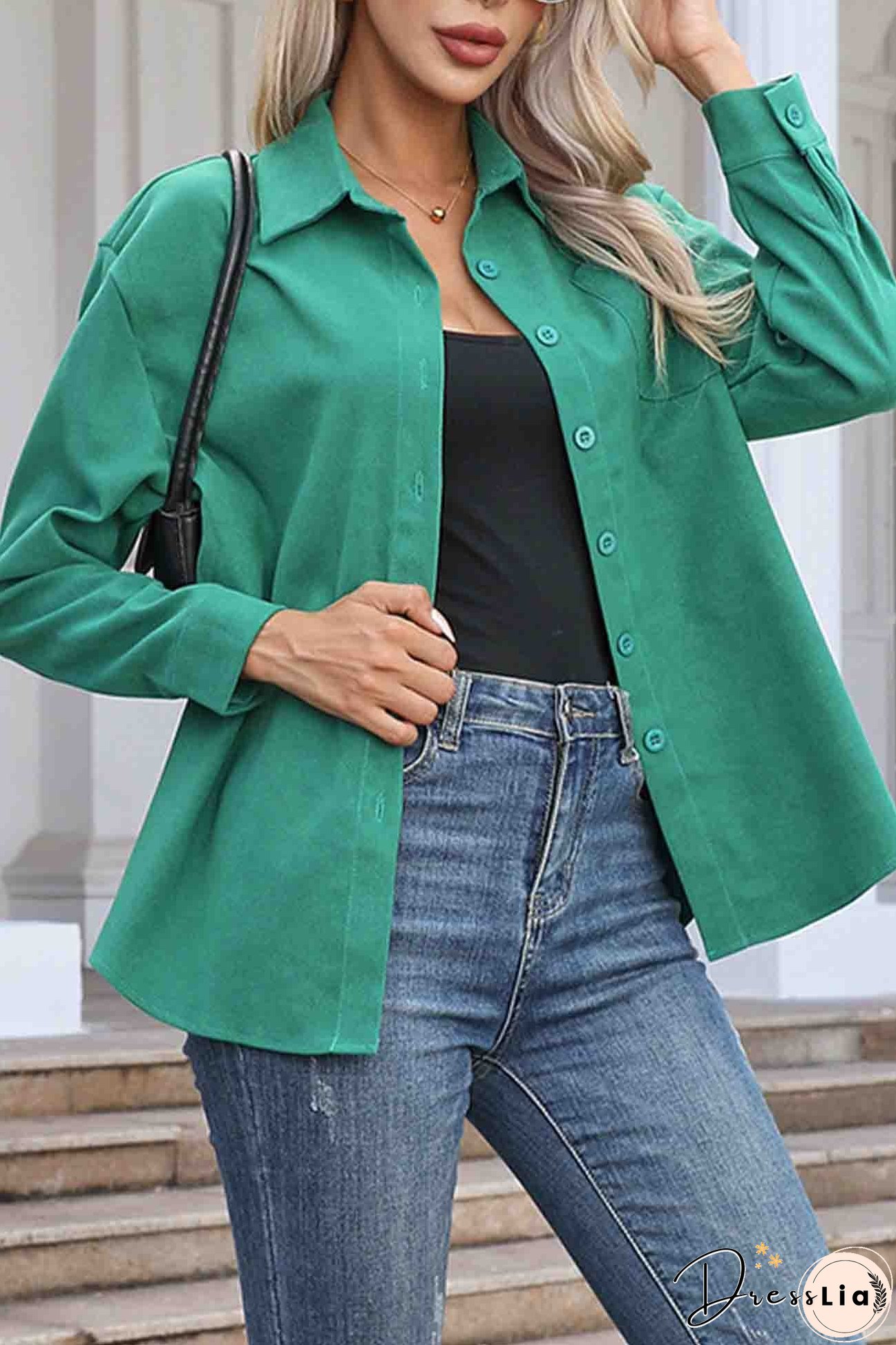Corduroy Button Up Long Sleeve Blouse