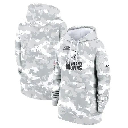 Women's Cleveland Browns  Arctic Camo 2024 Salute To Service Club Fleece Pullover Hoodie