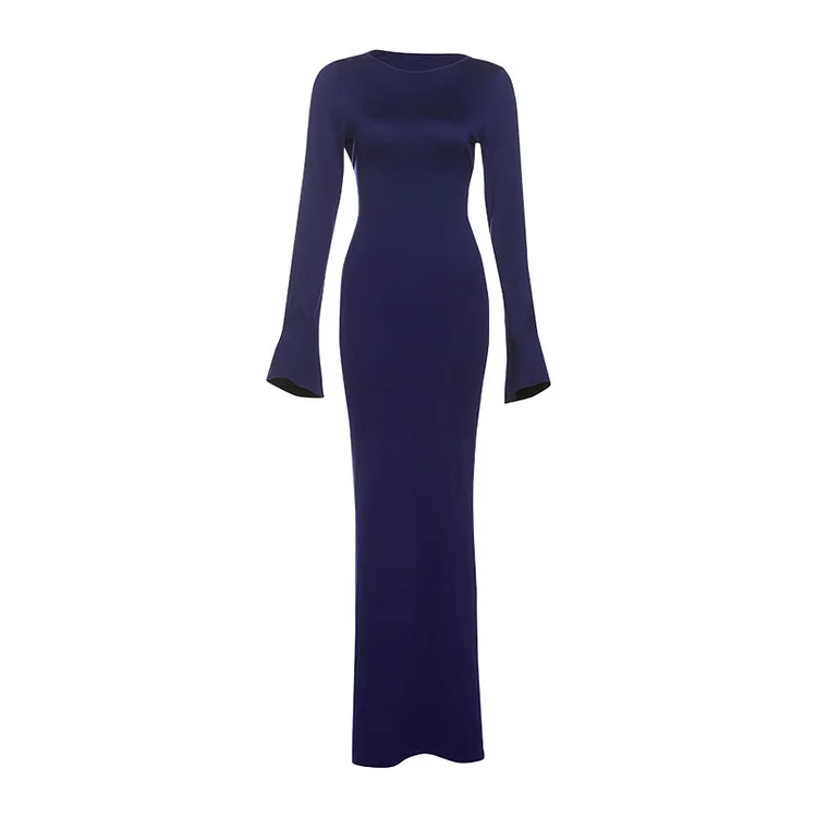 Solid Color Fashion Backless Slim Fit Dress