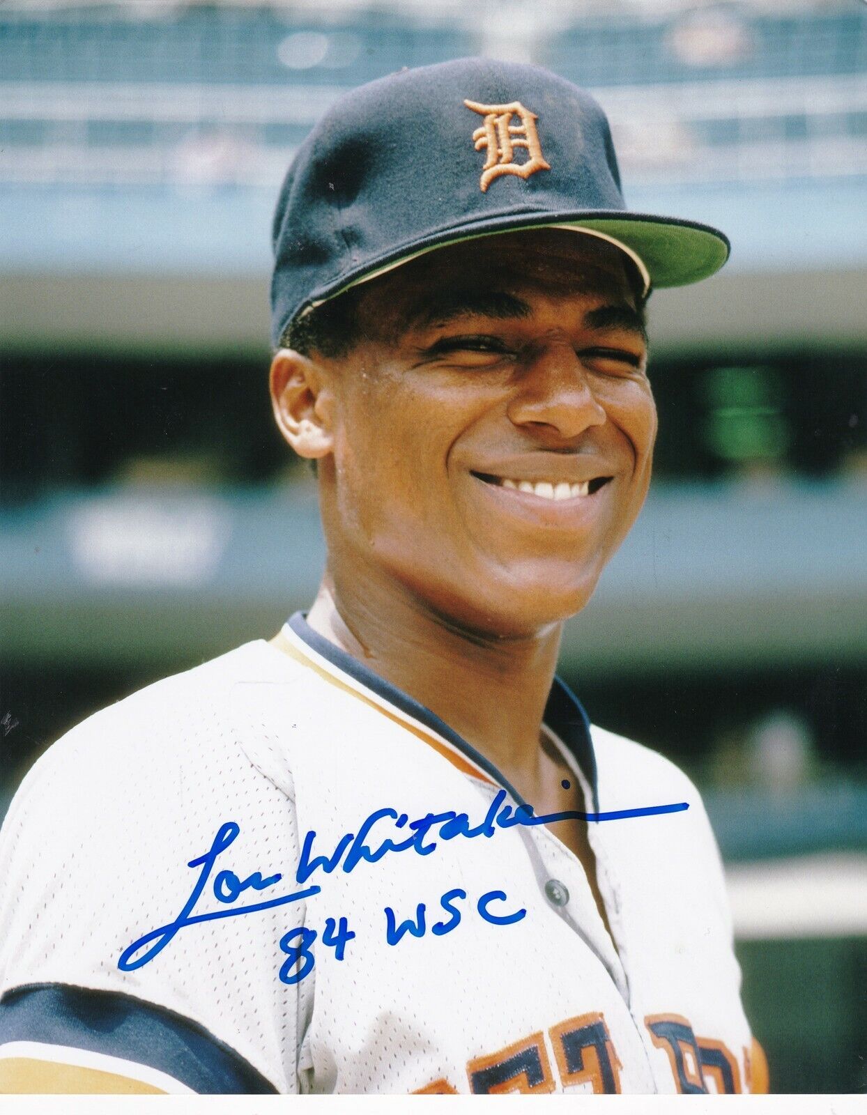 LOU WHITAKER DETROIT TIGERS 84 WS CHAMPS ACTION SIGNED 8x10