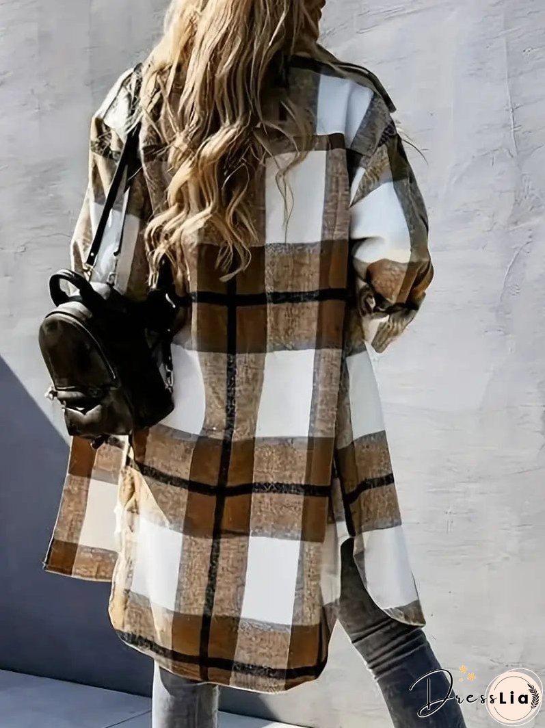 Plus Size Plaid Fleece Jacket