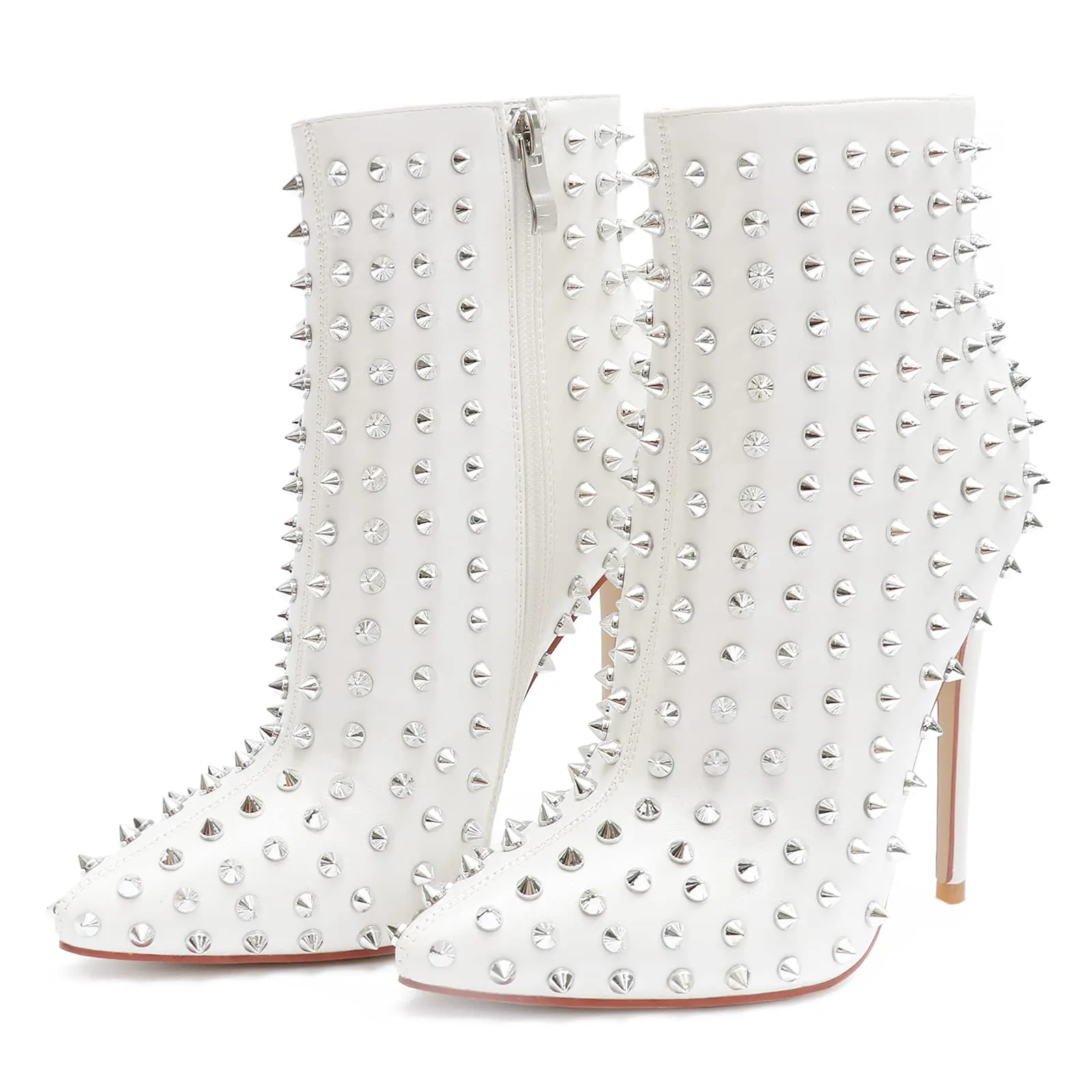 4.72" Women's Ankle Boots with Rivets Closed Pointed Toe Stilettos Boots-vocosishoes