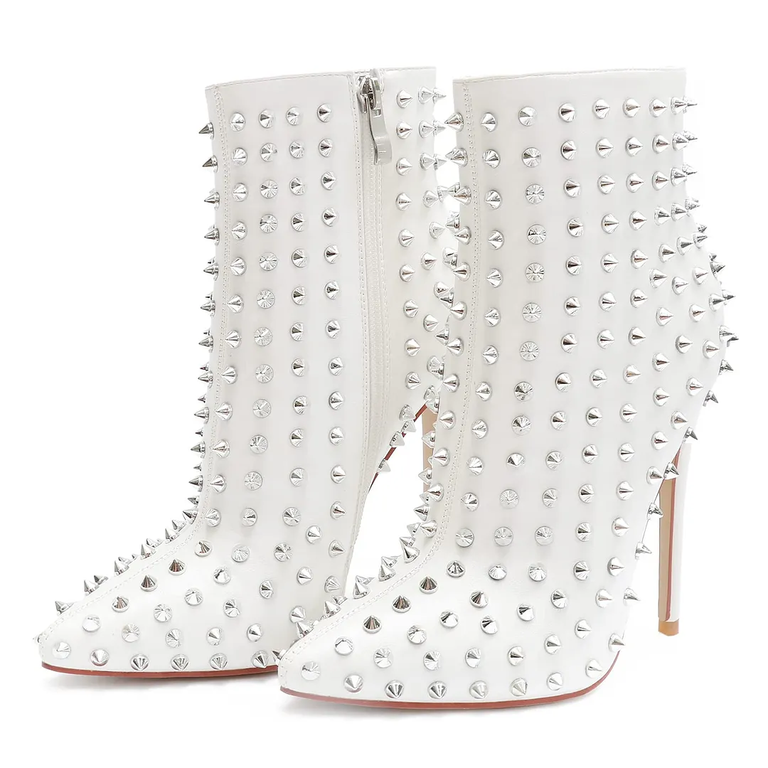 4.72" Women's Ankle Boots with Rivets Closed Pointed Toe Stilettos Boots-vocosishoes