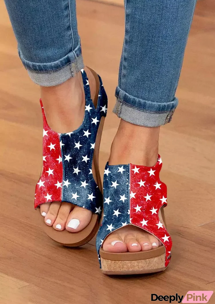 American Flag Round Toe Wedge Sandals