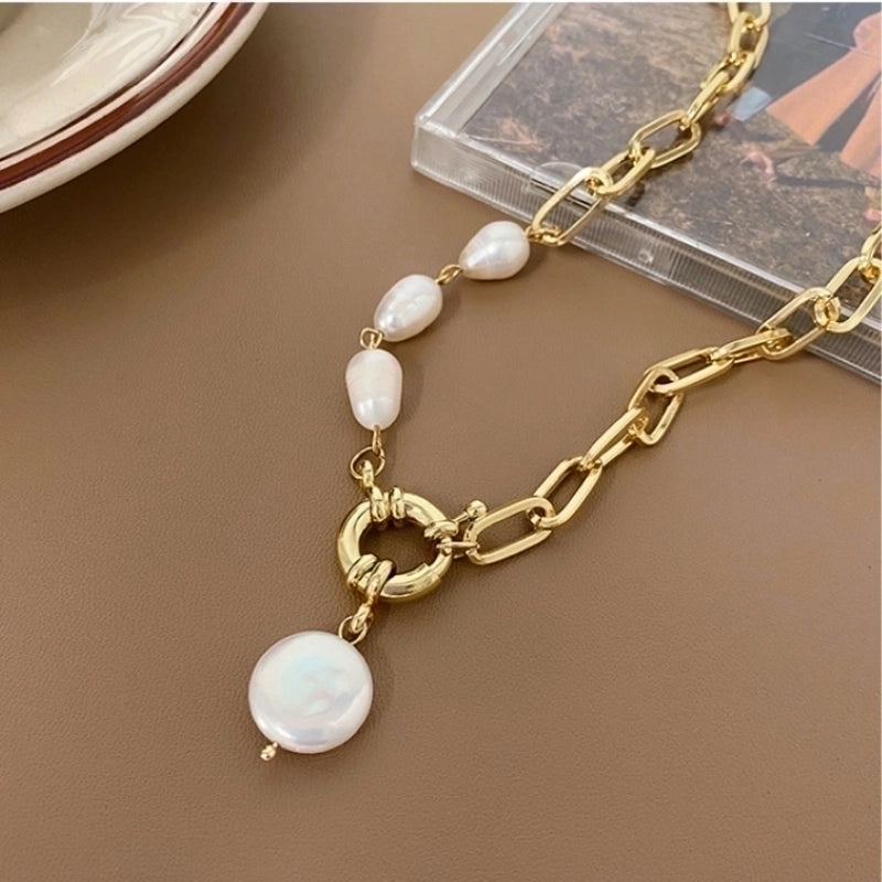 Minimalist Round Imitation Pearl Iron Copper Plating Pendant Necklace
