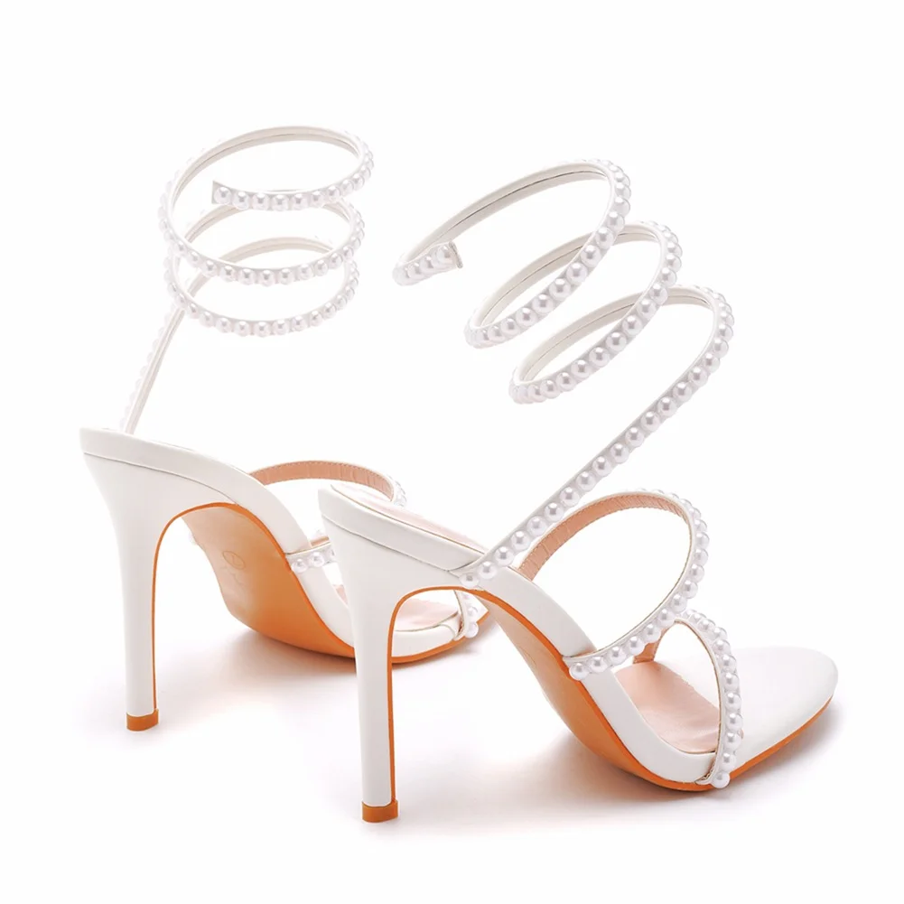Breakj Breakj Mouth Strap High Heel Sandals White Pearl Sandals Women's Wedding Dress Wedding Dress Bridal Shoes Princess Sandals
