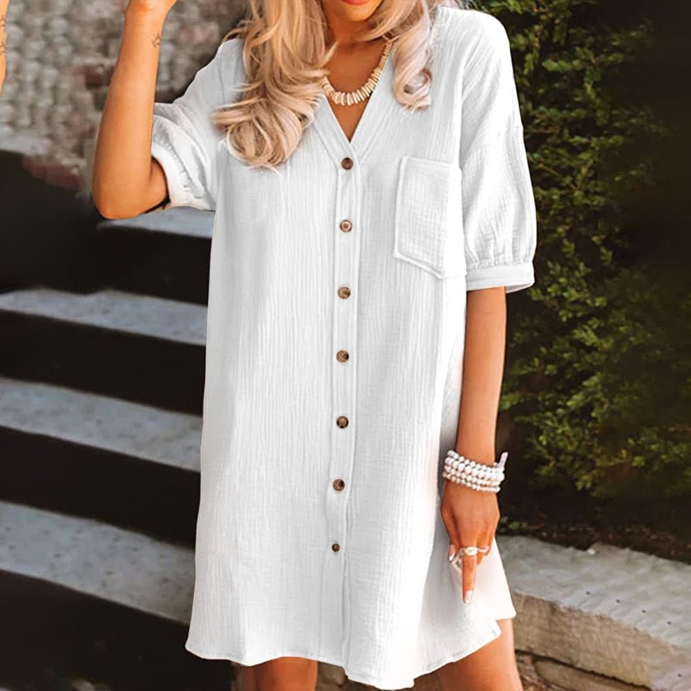 Groovy Plain White Short Sleeve Mini Dress