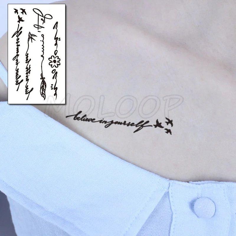 Water Transfer Tattoo Sexy Black Letter Lifeline Tattoo Body Art Waterproof Temporary Fake Flash Tattoo for Man Woman 10.5*6cm