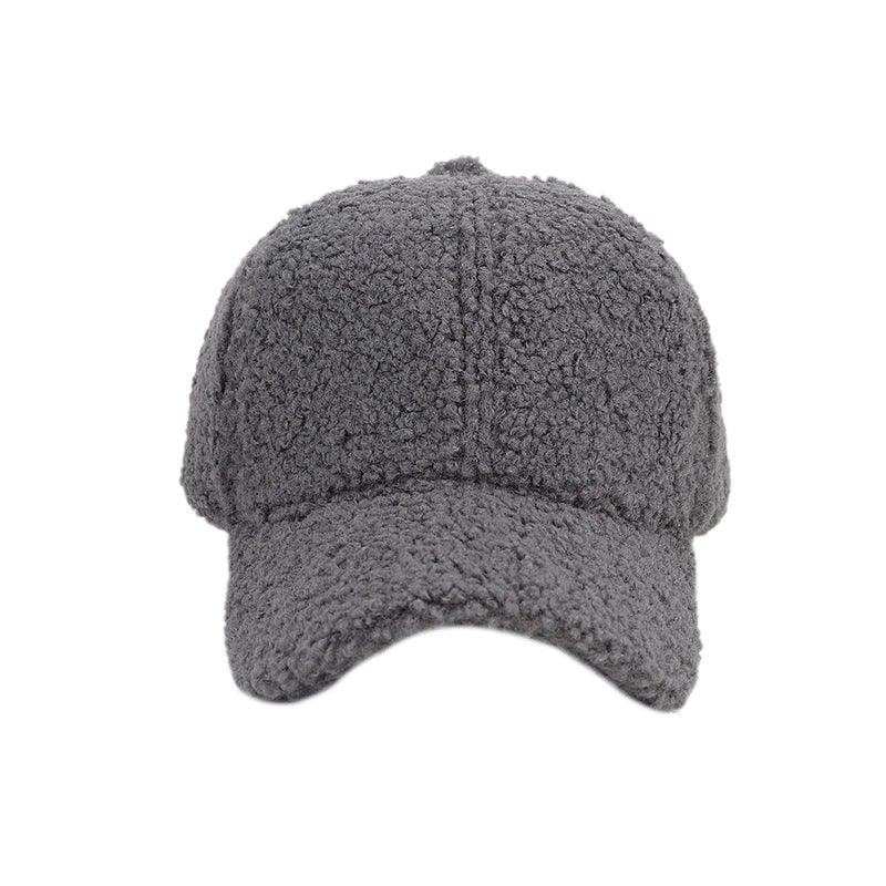Autumn And Winter New Thickened Lamb Wool Solid Color Curved Brim Peaked Cap Women’s Simple Fashion Warm Baseball Cap Men’s Hat Fashion