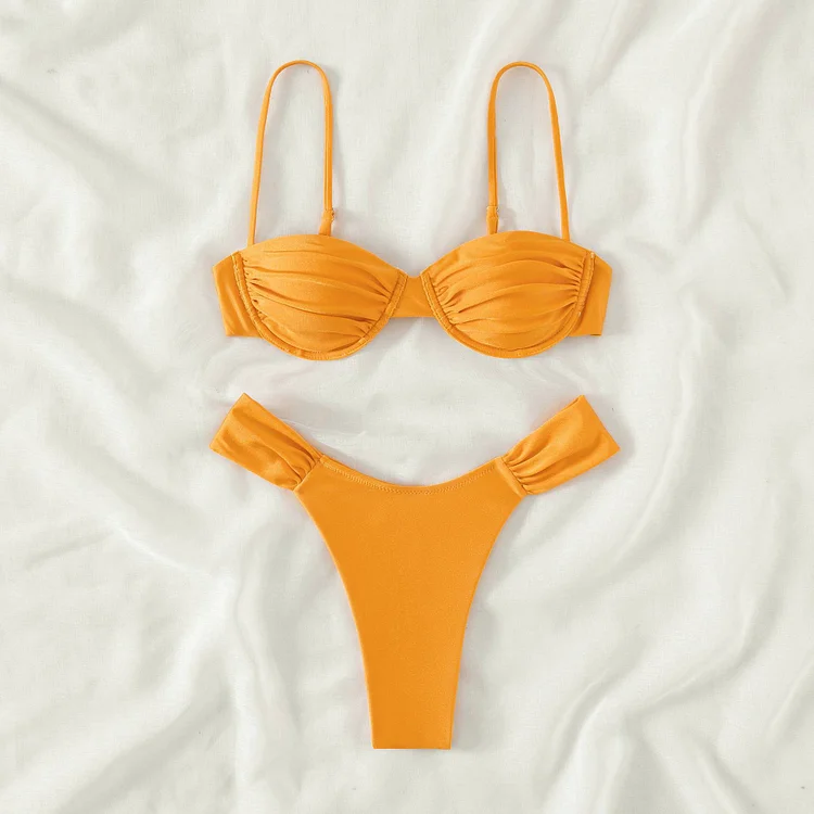 Women's Bikini Two-piece Solid Color Nylon Swimsuit