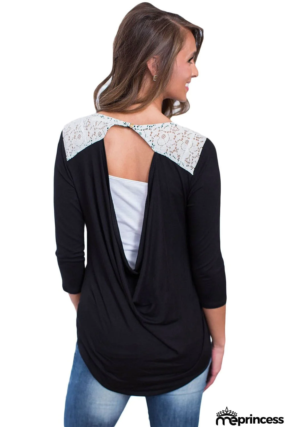 Lace Shoulder Low Cut Back Top