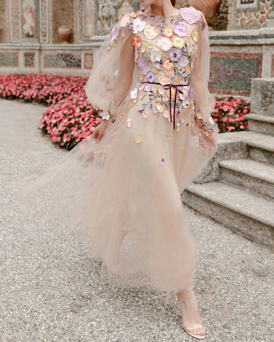tulle embroidered floral dress