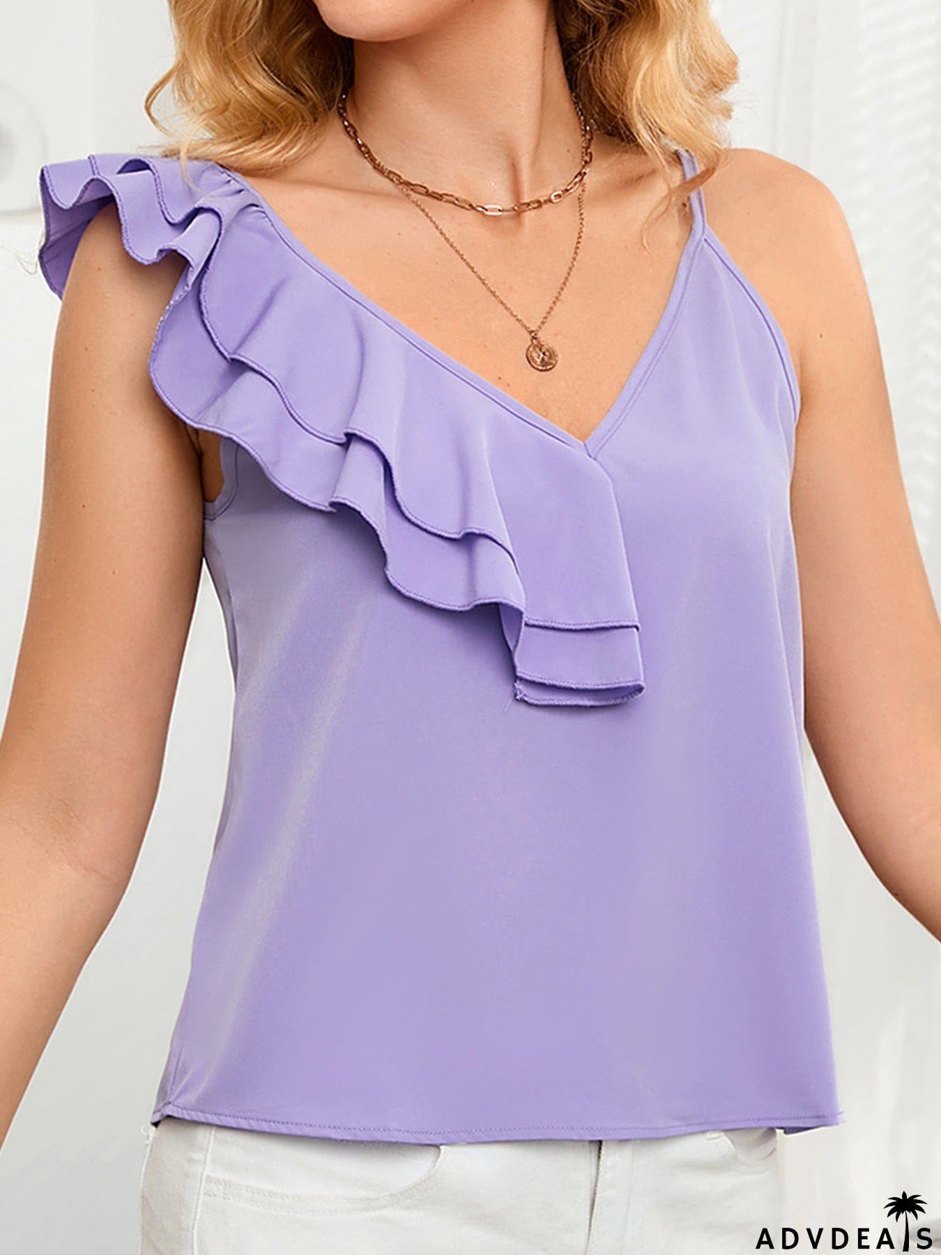 Asymmetrical Neck Ruffled Cami
