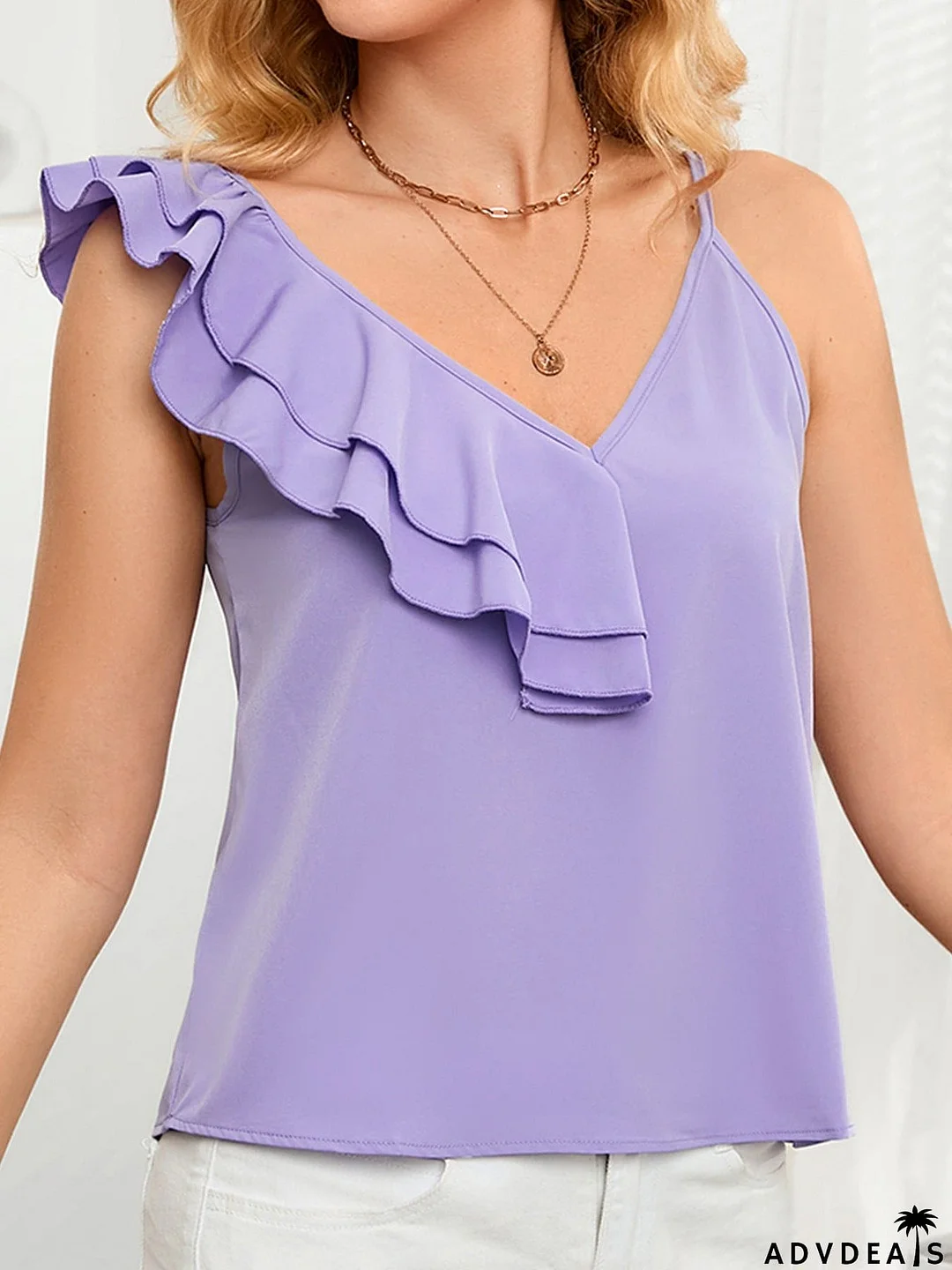 Asymmetrical Neck Ruffled Cami