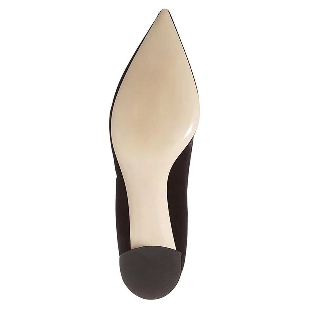 Black Velvet Pointed Toe Office Pumps with Block Heel for Women