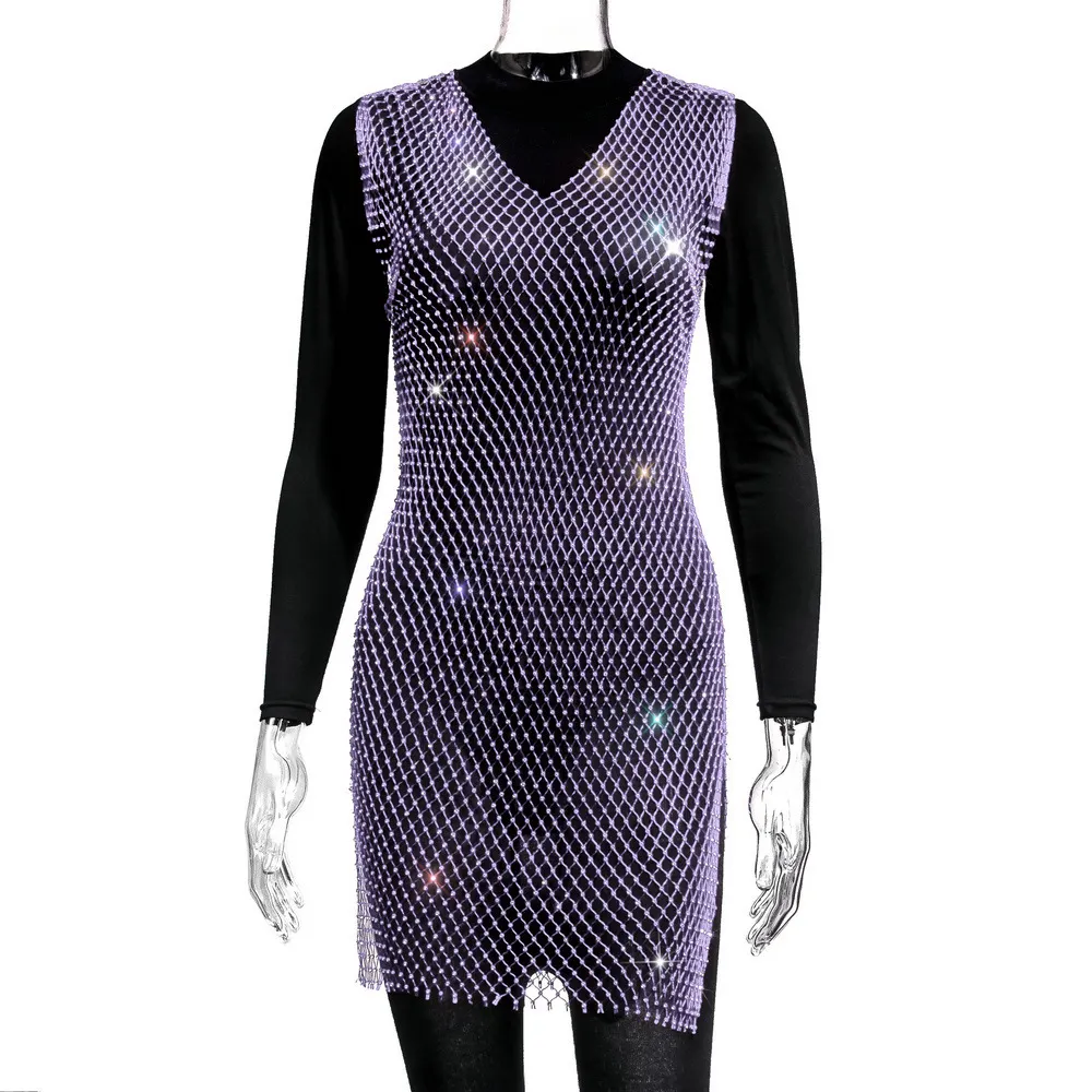 Brownm Brownm Summer New Sexy V-Neck Short Hollow Mesh Dress Y1002