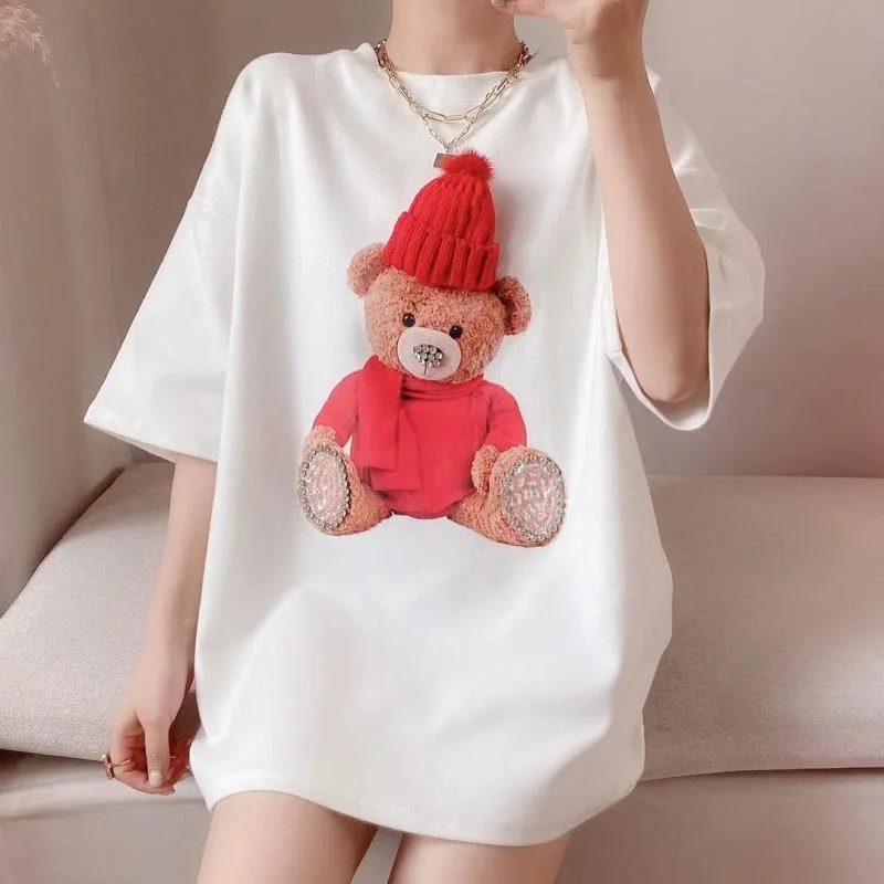 Oversized O Neck Casual Short Sleeve Tshirts Harajuku Women Tee Shirt Kawaii Clothes Korean Fashion T-Shirts for Girls Chic Tops