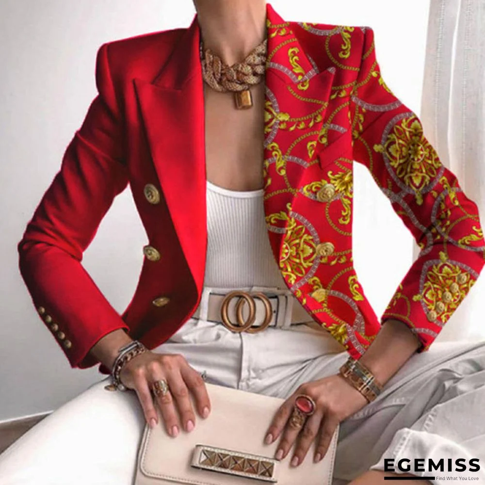 Red Casual Print Patchwork Buttons Turn-back Collar Outerwear | EGEMISS