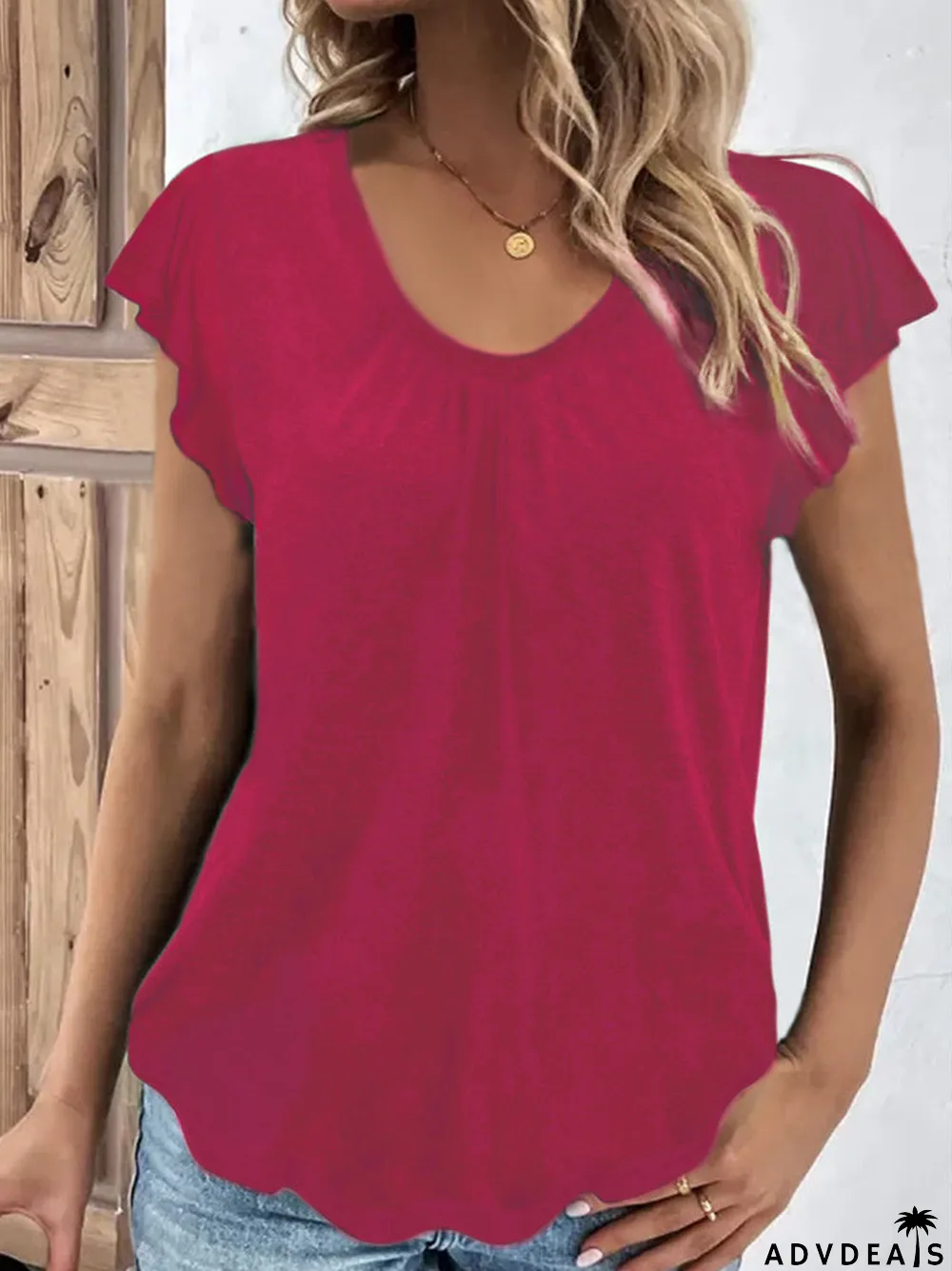 Women's Solid Color Short Sleeve Scoop Neck Top