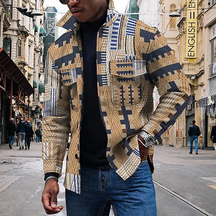 Utbros Men's Vintage Patchwork Utility Pocket Jacket