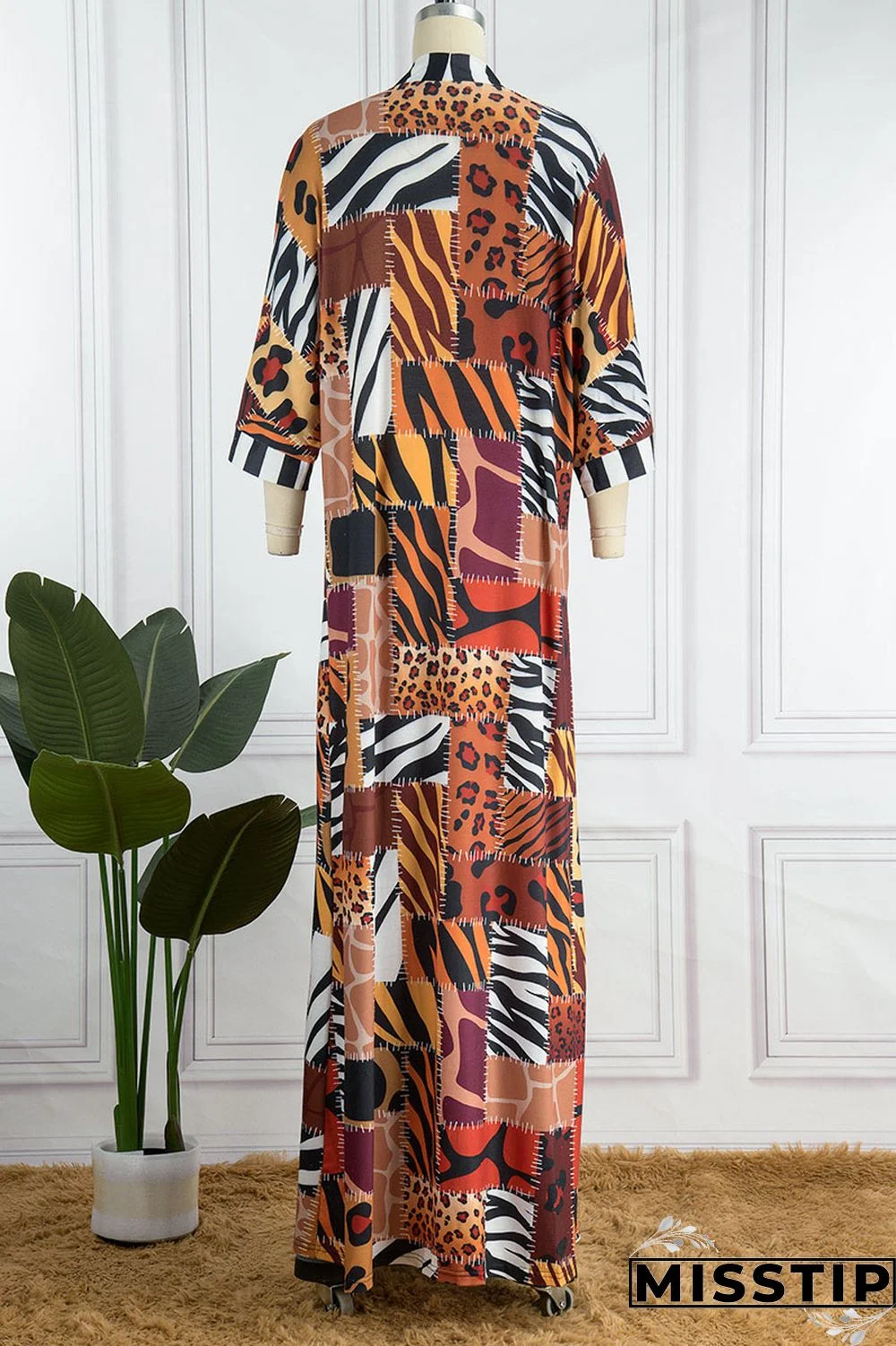 Dark Brown Fashion Street Print Patchwork Outerwear