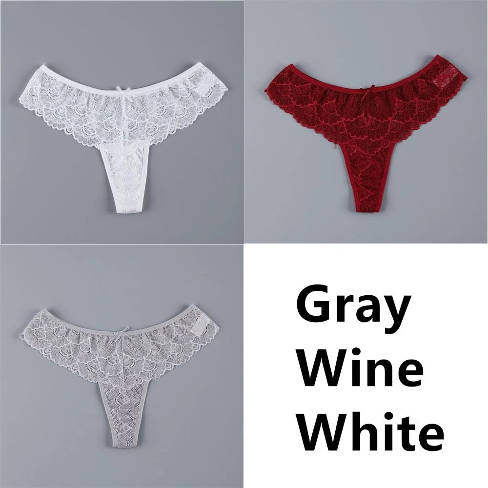 3Pcs Lace Panties Sexy Thongs G String Hot Sexy Transparent Underwear for Women Hollow Out Seamless Briefs Lingerie Underpants