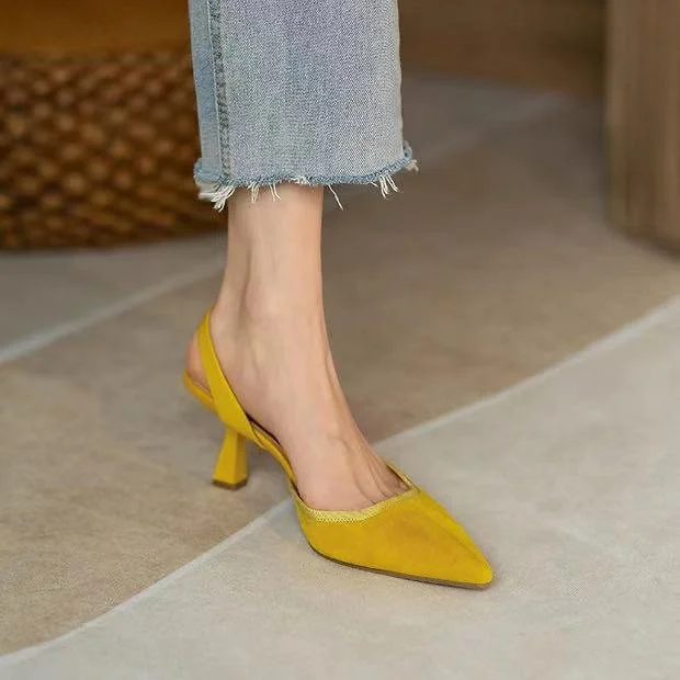 Tanguoant Tanguoant 2023 New Fashion Plaid Pointed Head Hollow Cover High Heel Sandals Thin Heel Women's Shoes
