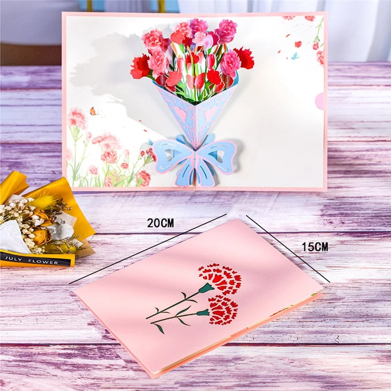 3D Pop-Up Mothers Day Cards Gifts Carnation Flowers Bouquet Greeting Cards Birthday Card for Mom Sympathy