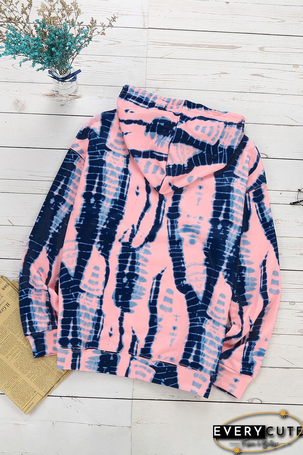 Pink Tie-dye Print Pullover Hoodie