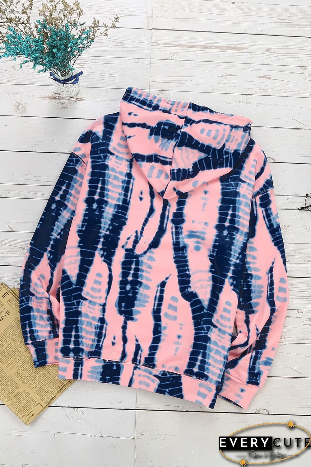 Pink Tie-dye Print Pullover Hoodie