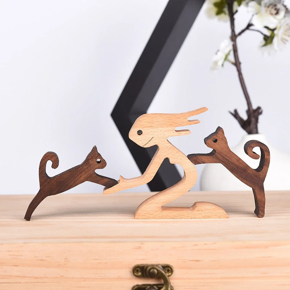 Home Decor Table Ornament Wood Dog Craft Sculpture Handmade Wooden Pets Figurine Crafs Desk Decorations Great Gifts for Friends