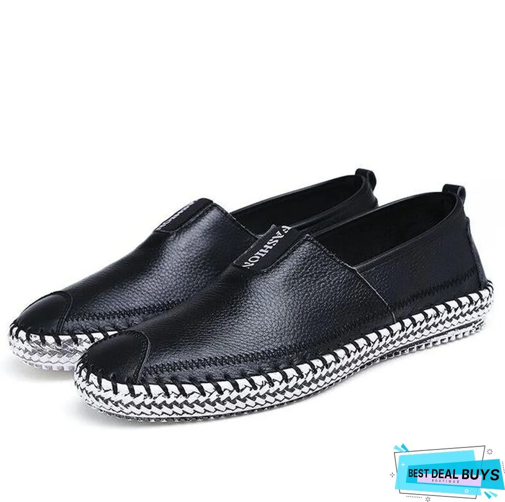 Men Breathable Comfortable Split Leather Men Loafers Flats Casual Shoes