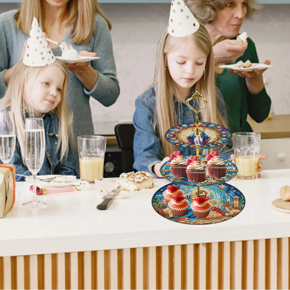 3 Tier Our Lady Round Diamond Painting Tray Food Plate for Adults Beginners