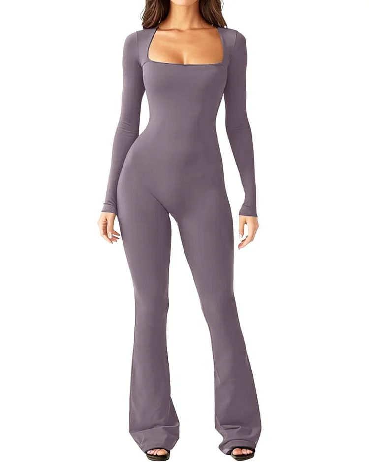 Yoga Jumpsuit With Long Sleeves And Generous Collar